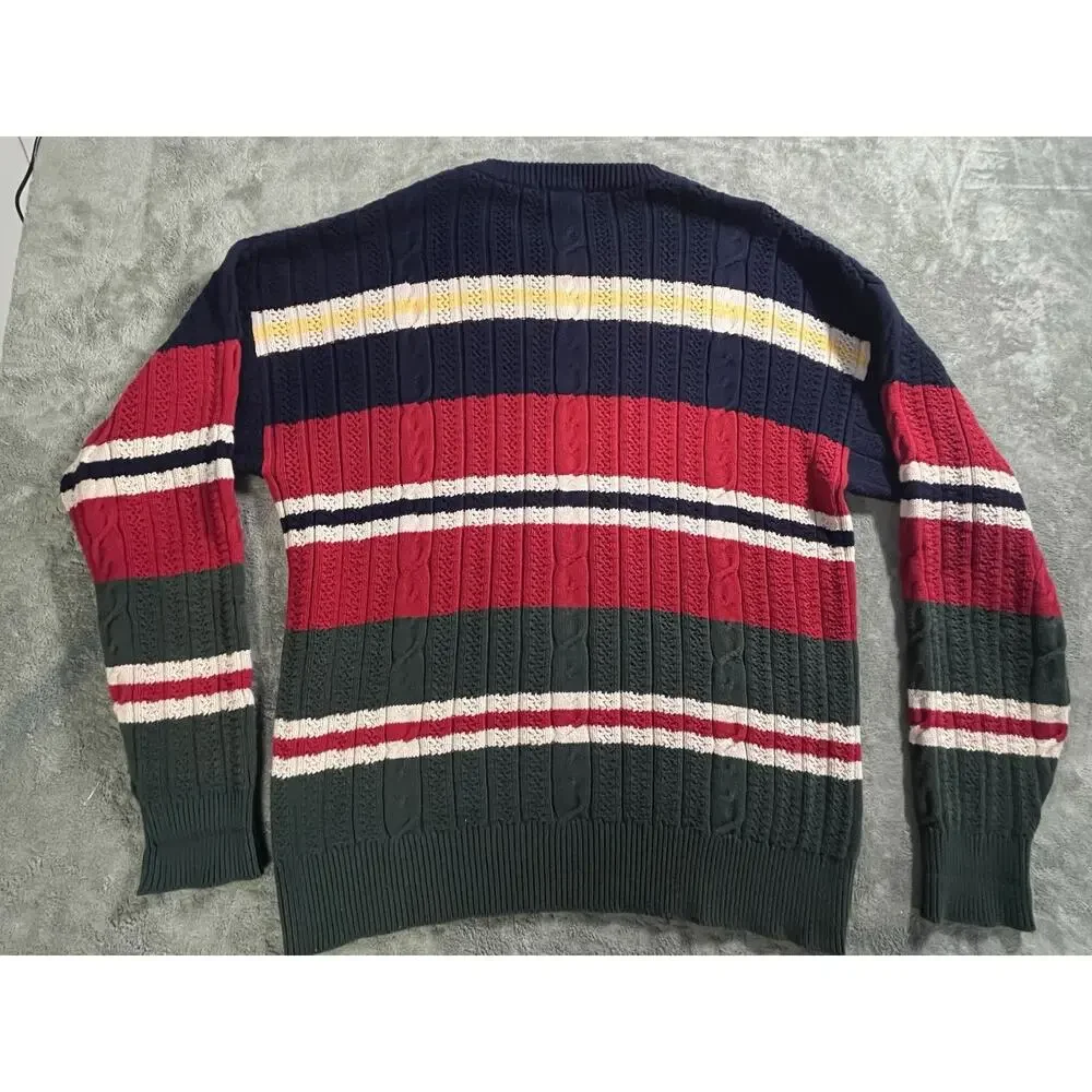 Vintage 90s Nautica Cable Knit Sweater Youth L Striped Colorblock Cotton